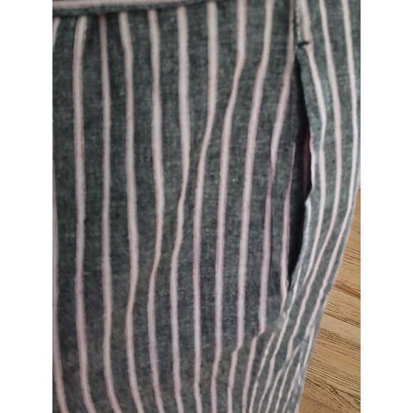 Wide Leg Linen Blend Jumpsuit Romper Sleeveless Pinstriped Pockets Wrap Belt XL - Picture 10 of 16